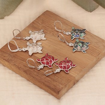 Boucles d'Oreille Tortue en Nacre Abalone Sertie Argent 925