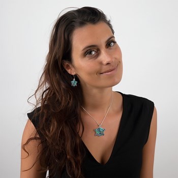 Boucles d'Oreille Tortue en Nacre Abalone Sertie Argent 925