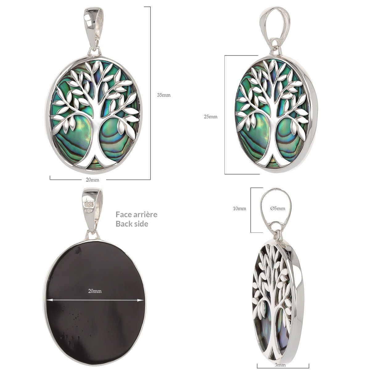 Pendentif Thalia Arbre de Vie Argent 925 et Nacre Abalone | ADEN Bijou Symbolique - vue 4