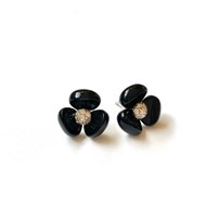 Boucles d'oreille Argent 925 rhodié forme de fleur en pierre onyx noir et bourgeon serti d'oxyde zirconium
