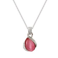 Collier Argent 925 rhodié pierre oeil de chat forme de goute d'eau avec oxyde zirconium