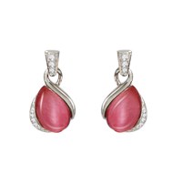 Boucles d'oreille Argent 925 rhodié pierre oeil de chat en goutte d'eau avec oxyde zirconium