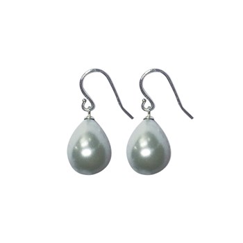 Boucles d'oreille Argent 925 rhodié perle d'imitation grise goutte d'eau haute qualité