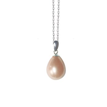 Collier Argent 925 rhodié perle d'imitation rose haute qualité forme goutte d'eau
