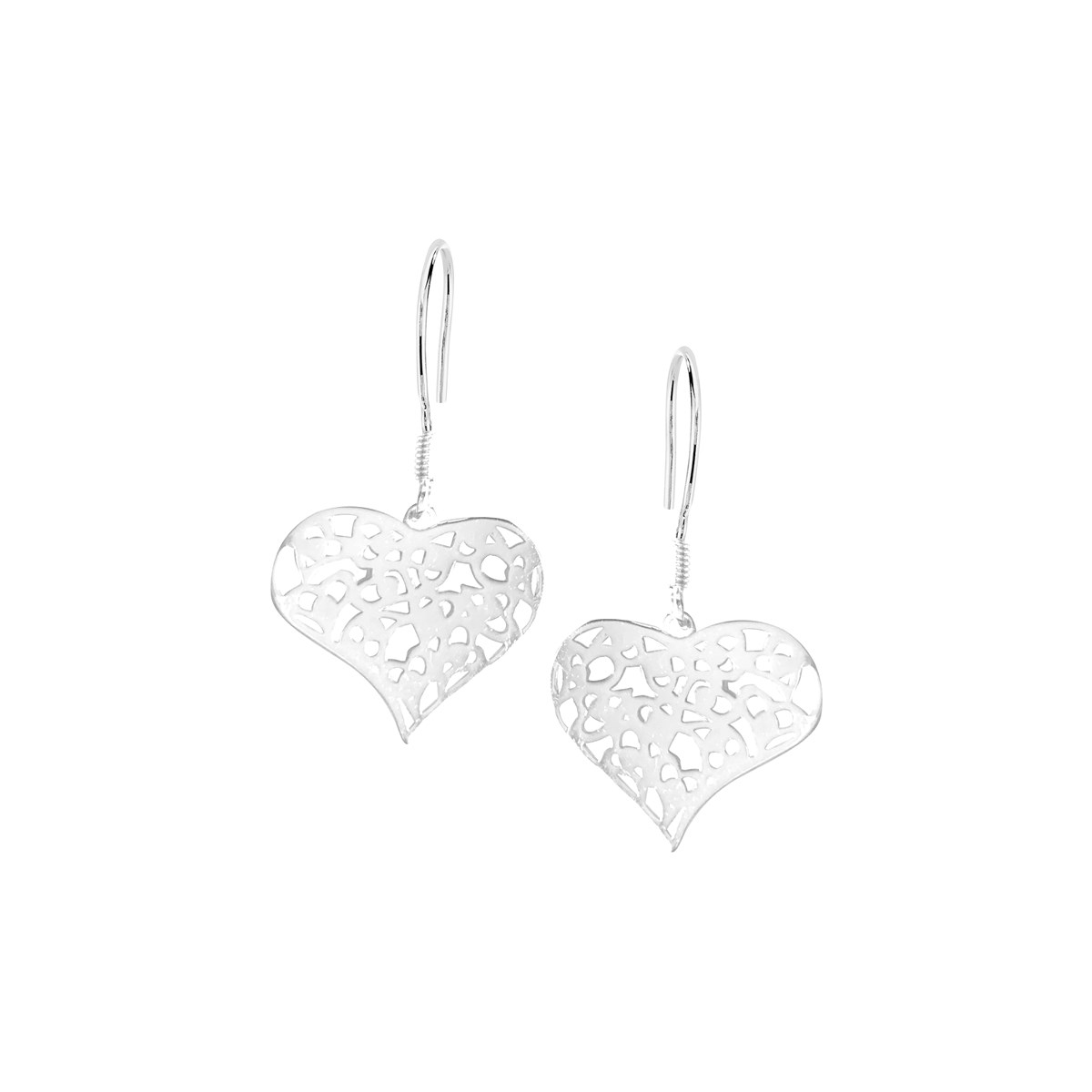 Boucles d'oreilles coeur motifs ajourés en argent 925 rhodié