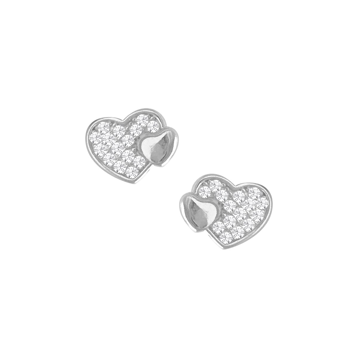 Boucles d'oreilles coeurs en argent 925 rhodié et oxydes de zirconium