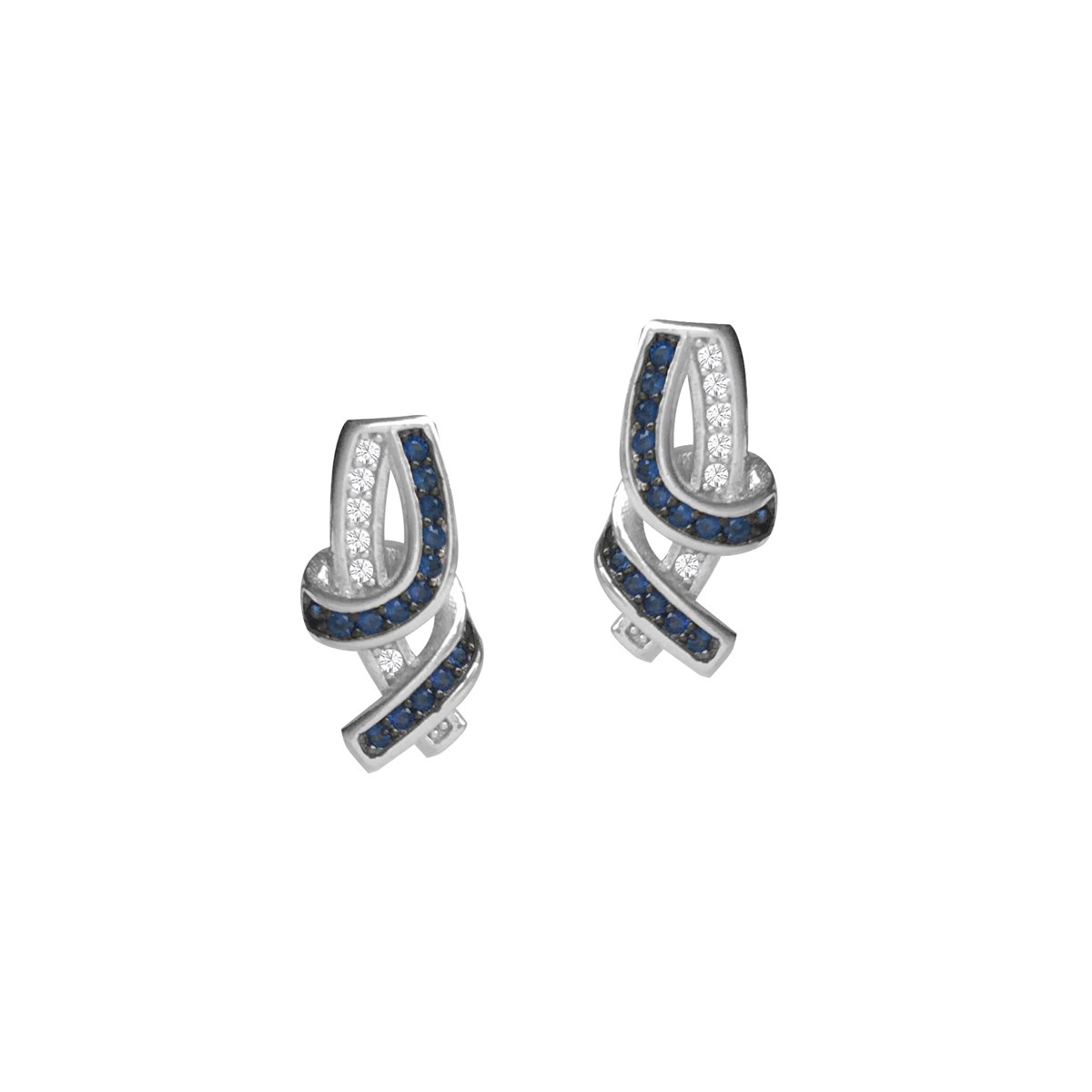 Boucles d'oreilles argent 925 rhodié et oxydes de zirconium bleu