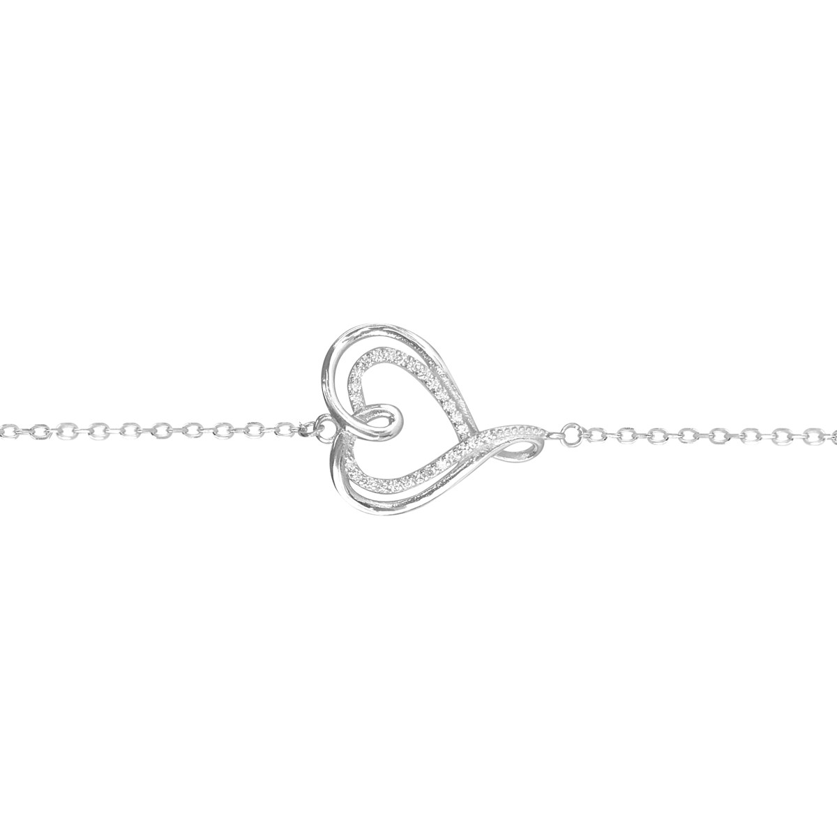 Bracelet coeur en argent 925 rhodié et oxyde de zirconium