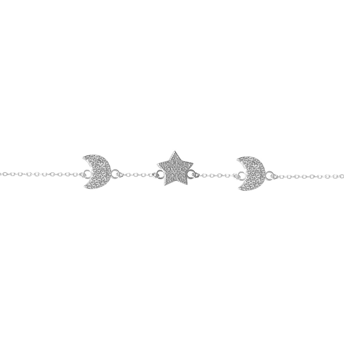 Bracelet lune et étoile en argent 925 rhodié et oxyde de zirconium