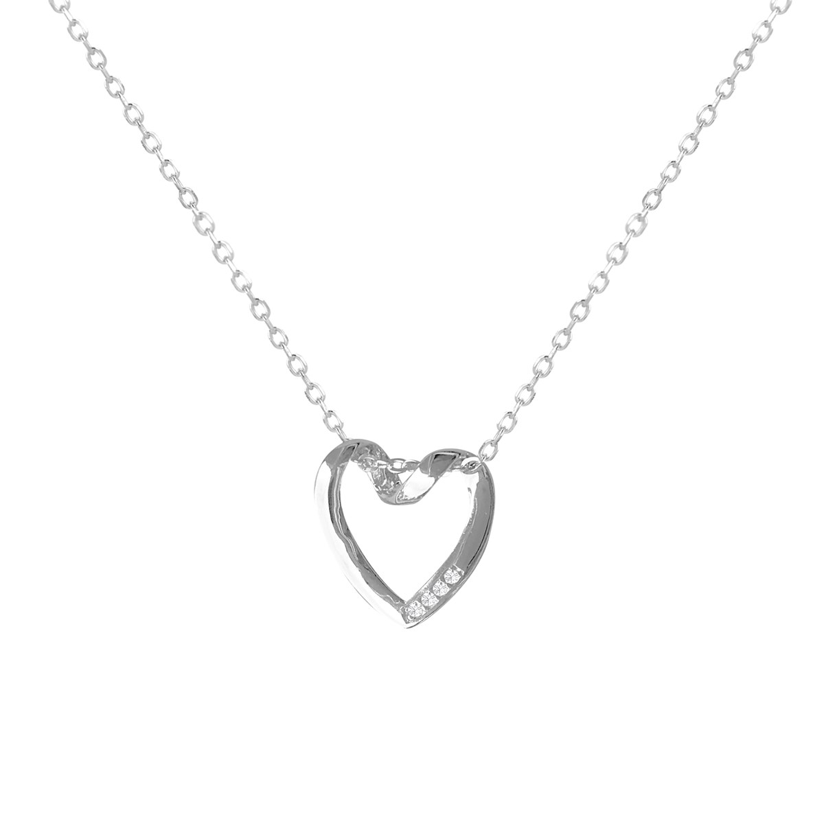 Collier coeur en argent 925 rhodié et oxydes de zirconium