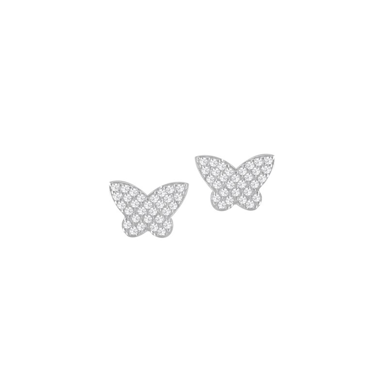 Boucles d'oreilles argent 925 rhodié papillon et oxydes de zirconium