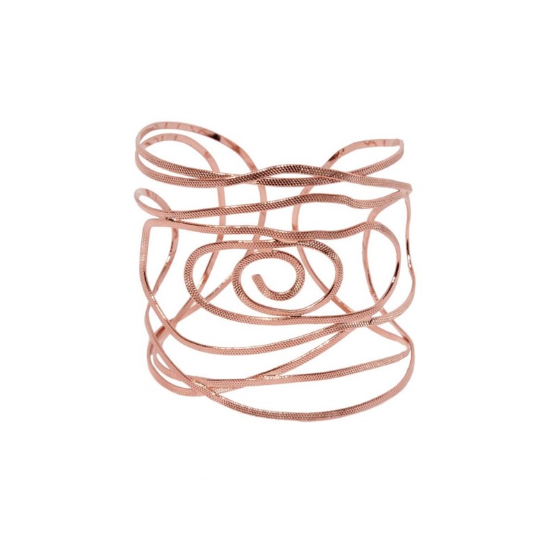 Bracelet rigide métallique en plaqué or rose avec fil martelé à la main - Bijou de créateur