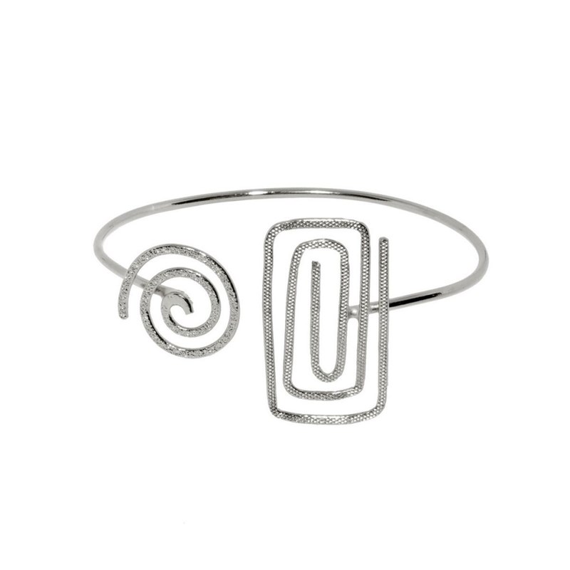 Bracelet rigide en plaqué argent avec fil martelé à la main avec différentes textures - Bijou de créateur