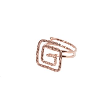 Adjustable rose gold-plated ring with hand-hammered wire and square - Bijou de créateur