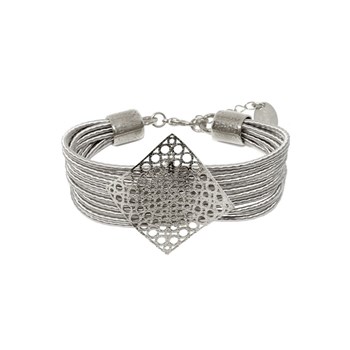 Bracelet souple en plaqué argent avec cordons et métal géométrique - Bijou de créateur