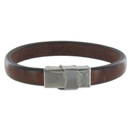 Bracelet Homme Cuir Marron Foncé Large Fermoir Acier Inoxydable - taille 18 cm