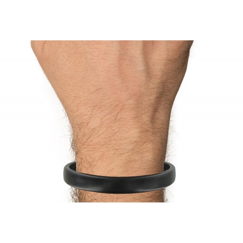 Bracelet Homme Cuir Noir Large Fermoir Acier Inoxydable - taille 21 cm - vue 2