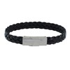 Bracelet Homme Cuir Noir Tréssé Plat Fermoir Acier Inoxydable - taille 23 cm - vue V1