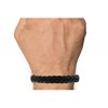 Bracelet Homme Cuir Noir Tréssé Plat Fermoir Acier Inoxydable - taille 21 cm - vue V2