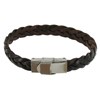 Bracelet Homme Cuir Marron Foncé Tréssé Plat Fermoir Acier Inoxydable - taille 19 cm - vue V1
