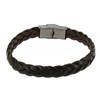 Bracelet Homme Cuir Marron Foncé Tréssé Plat Fermoir Acier Inoxydable - taille 19 cm - vue V3