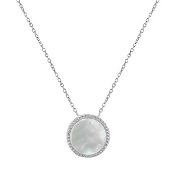 Collier Argent 925 Rhodié Rond de Nacre Ivoire