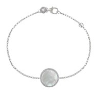 Bracelet Argent 925 Rhodié Rond de Nacre Ivoire
