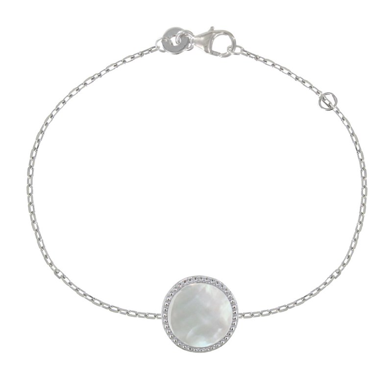 Bracelet Argent Rhodié Rond de Nacre Ivoire