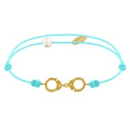 Bracelet Lien Plaqué Or Petites Menottes - Turquoise