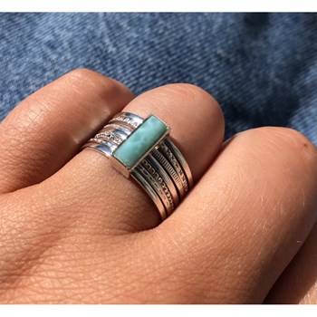 Bague Argent 925 Semainier et Rectangle de Larimar