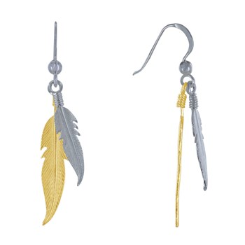 Boucles d'Oreilles Argent 925 et Argent Doré Deux Plumes