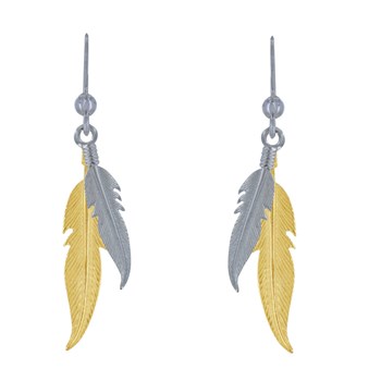 Boucles d'Oreilles Argent 925 et Argent Doré Deux Plumes