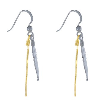 Boucles d'Oreilles Argent 925 et Argent Doré Deux Plumes
