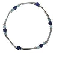 Bracelet Elastique Tubes Argent Rhodié Huit Perles de Larimar Facettées 6 Perles de Sodalite