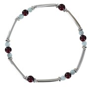 Bracelet Elastique Tubes Argent Rhodié Huit Perles de Larimar Facettées 6 Perles de Grenat