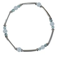 Bracelet Elastique Tubes Argent Rhodié Huit Perles de Larimar Facettées 6 Perles de Cristal