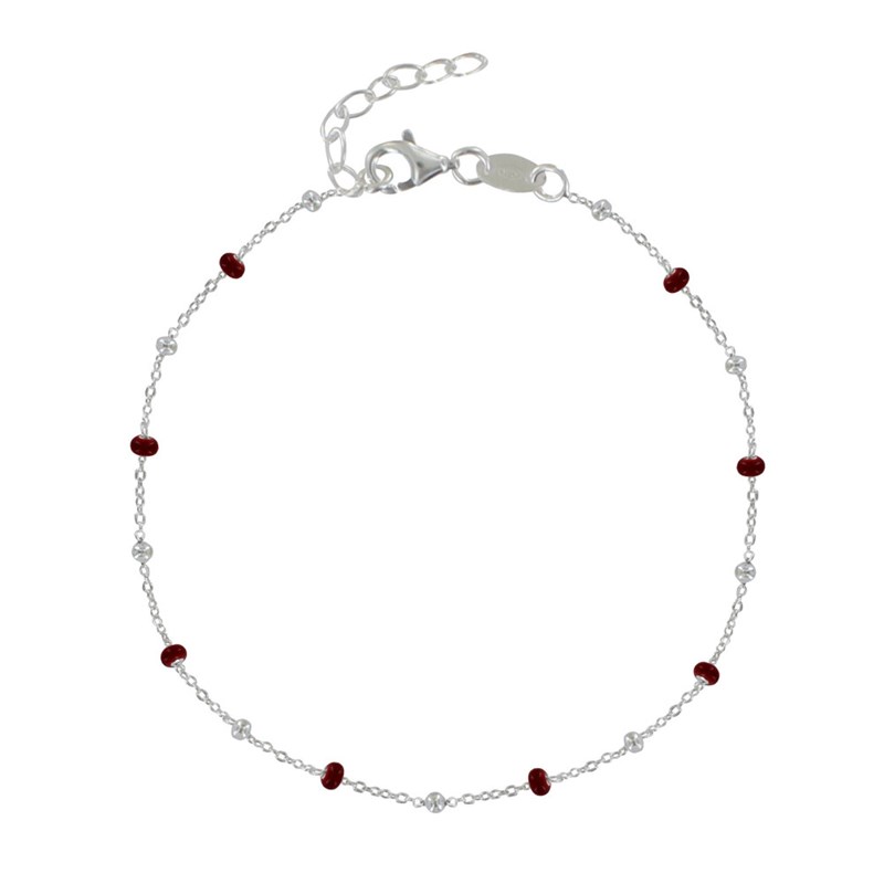 Bracelet Argent 925 Perles Émaillées et Perles Argent 925 - Rouge