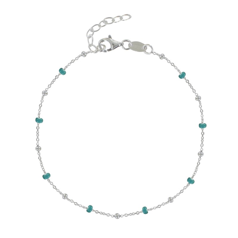 Bracelet Argent 925 Perles Émaillées et Perles Argent 925 - Turquoise