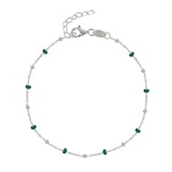 Bracelet Argent Perles Émaillées et Perles Argent - Vert
