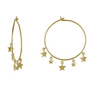 Boucles d'Oreilles Plaqué Or Créoles Breloques Petites Étoiles