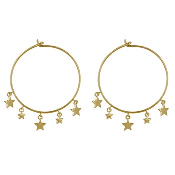 Boucles d'Oreilles Plaqué Or Créoles Breloques Petites Étoiles