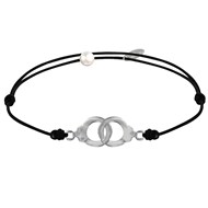 Bracelet Lien Argent Petites Menottes - Noir