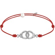 Bracelet Lien Argent Petites Menottes - Rouge