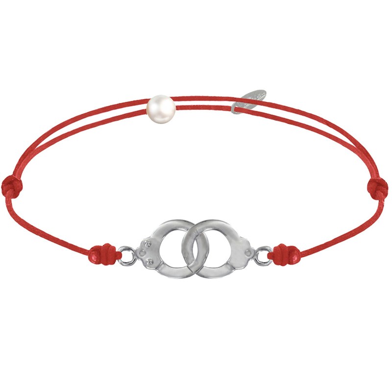Bracelet Lien en Argent 925 Petites Menottes - Rouge