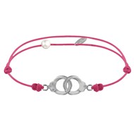 Bracelet Lien Argent Petites Menottes - Fuchsia