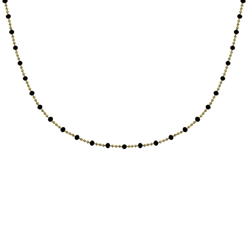 Collier Plaqué Or Chaine Billes et Perles Émaillées - Noir