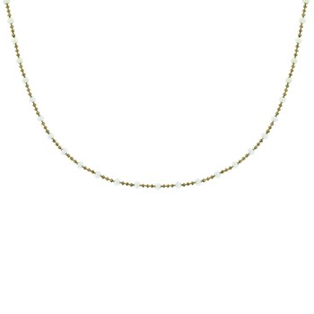 Collier Plaqué Or Chaine Billes et Perles Émaillées - Blanc