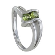 Bague Argent 925 Rhodié Double Péridot