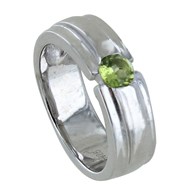 Bague Argent 925 Rhodié Large Péridot Rond