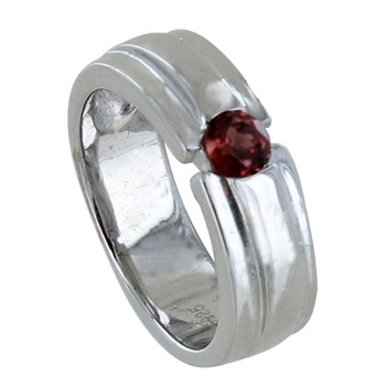 Bague Argent 925 Rhodié Large Grenat Rond